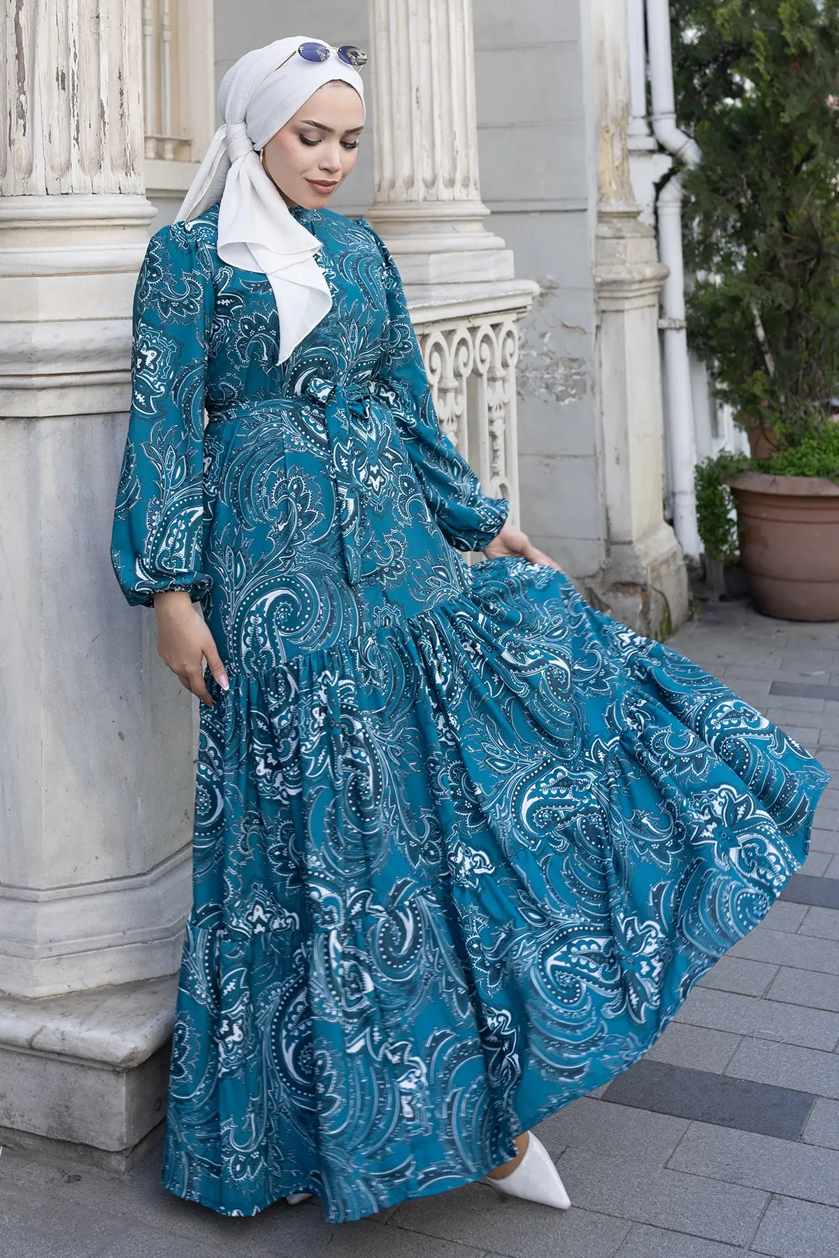 Desenli Tesettür Jessica Elbise-detail