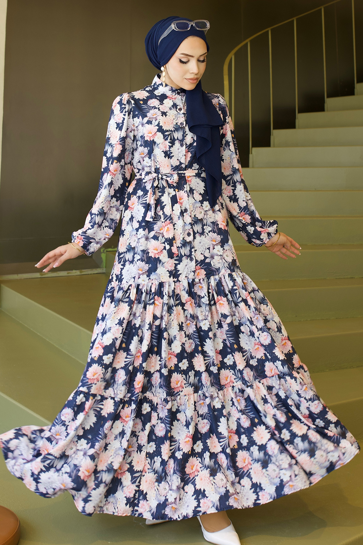 Desenli Tesettür Jessica Elbise