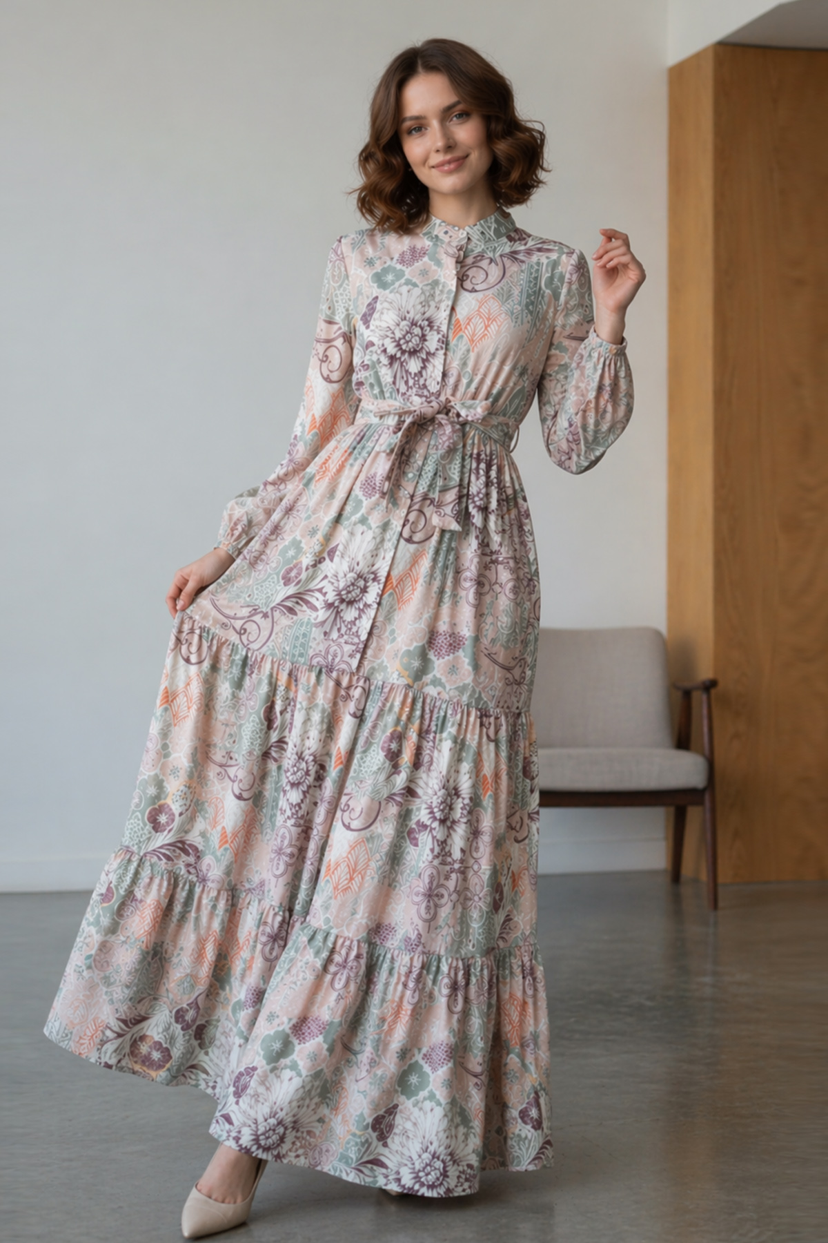 Desenli Tesettür Jessica Elbise