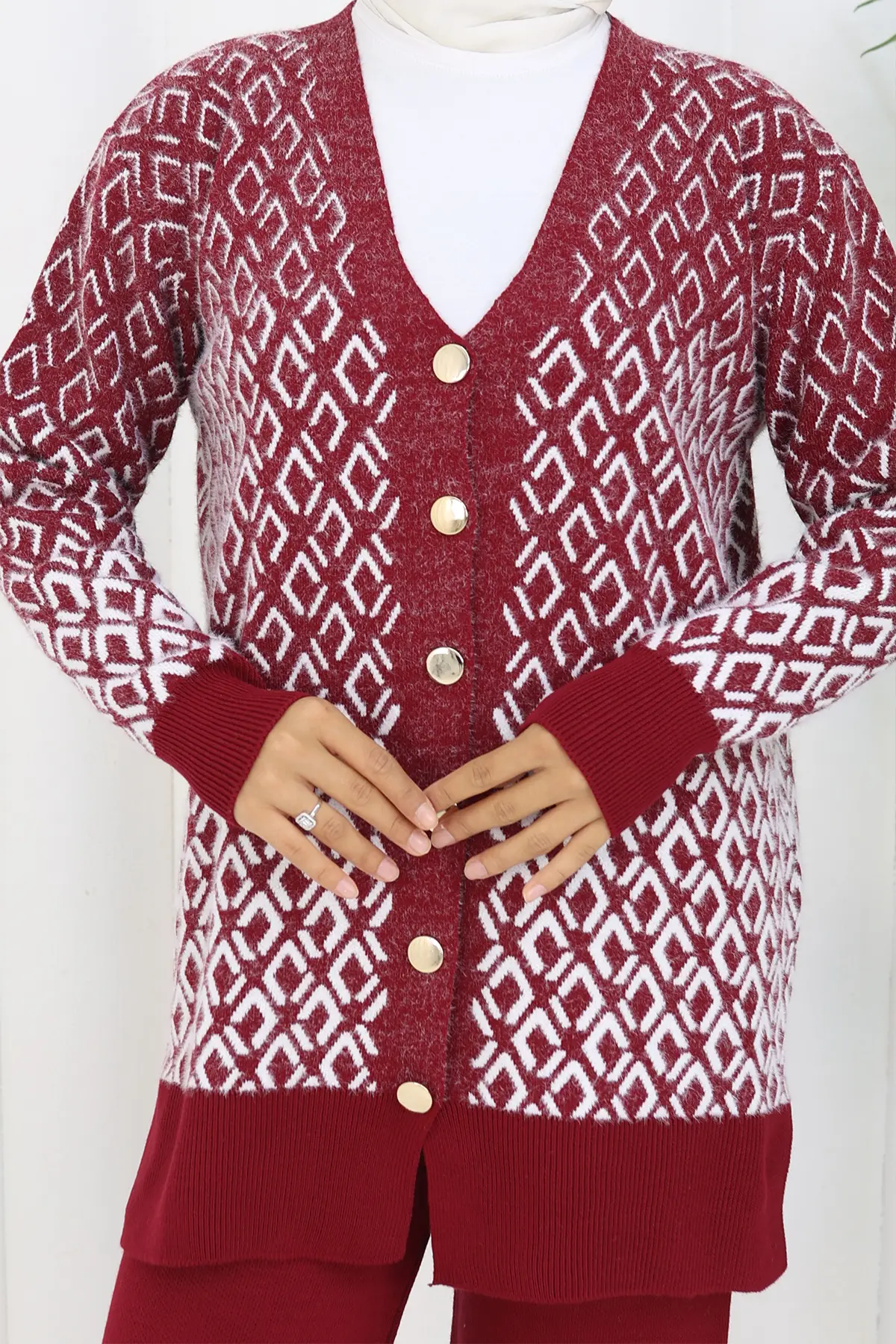 Patterned Knitwear Cardigan Set-detail