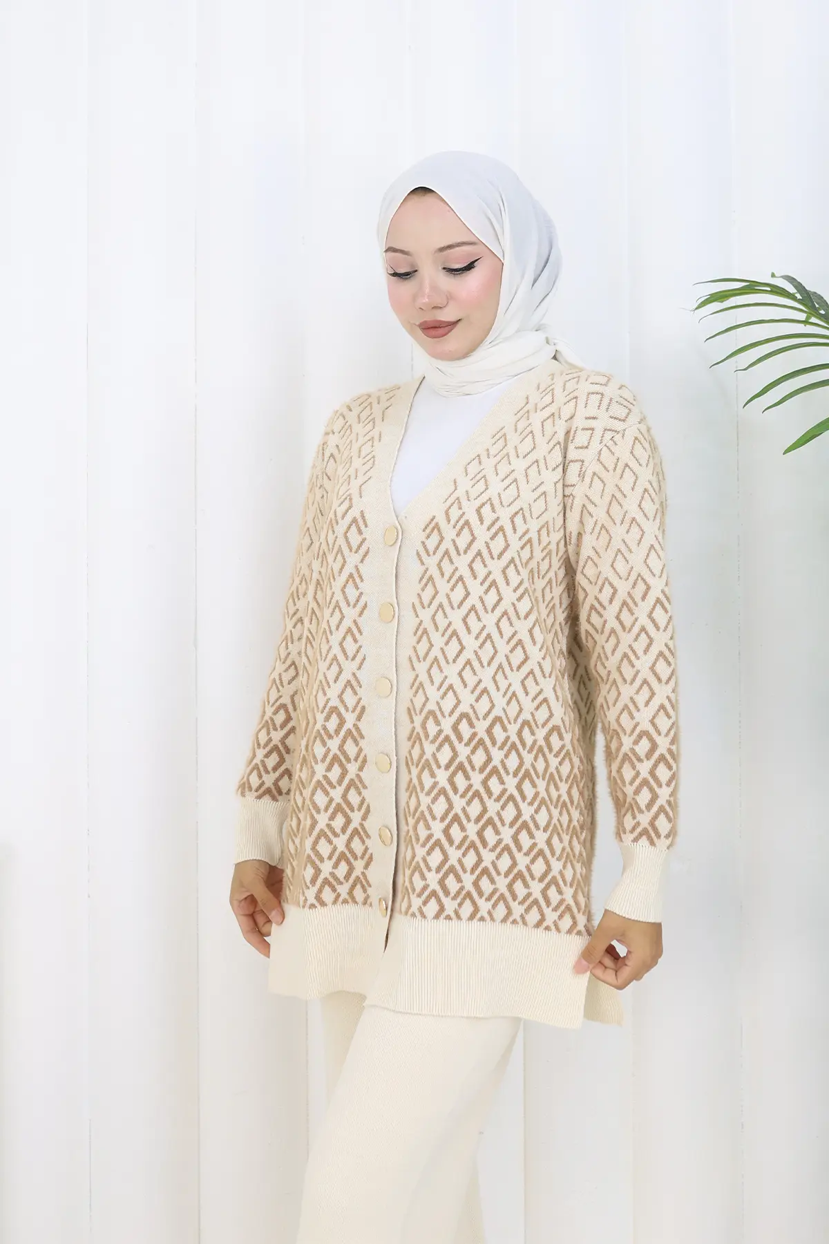 Desenli Triko Hırka Takım-detail