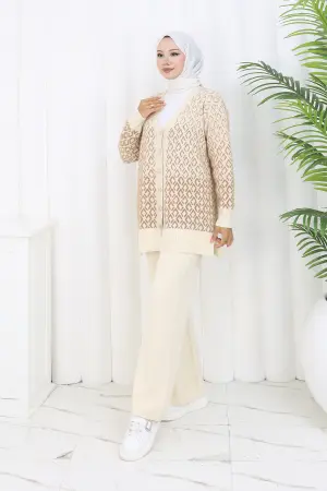 Desenli Triko Hırka Takım