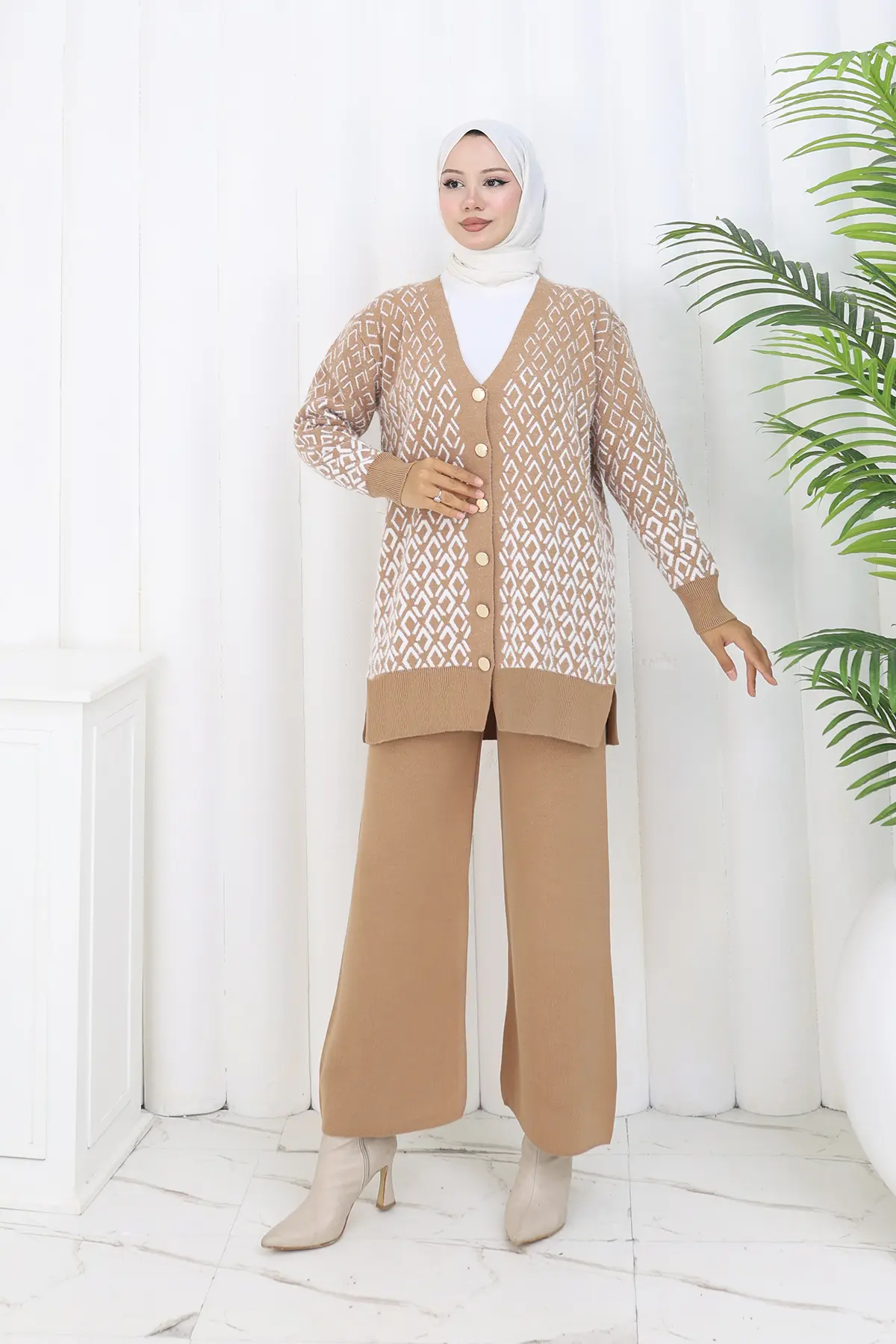 Desenli Triko Hırka Takım-detail