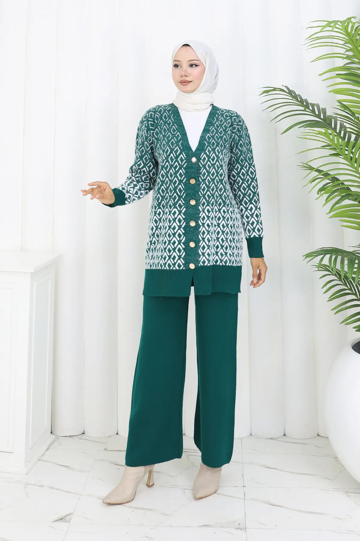 Desenli Triko Hırka Takım-detail