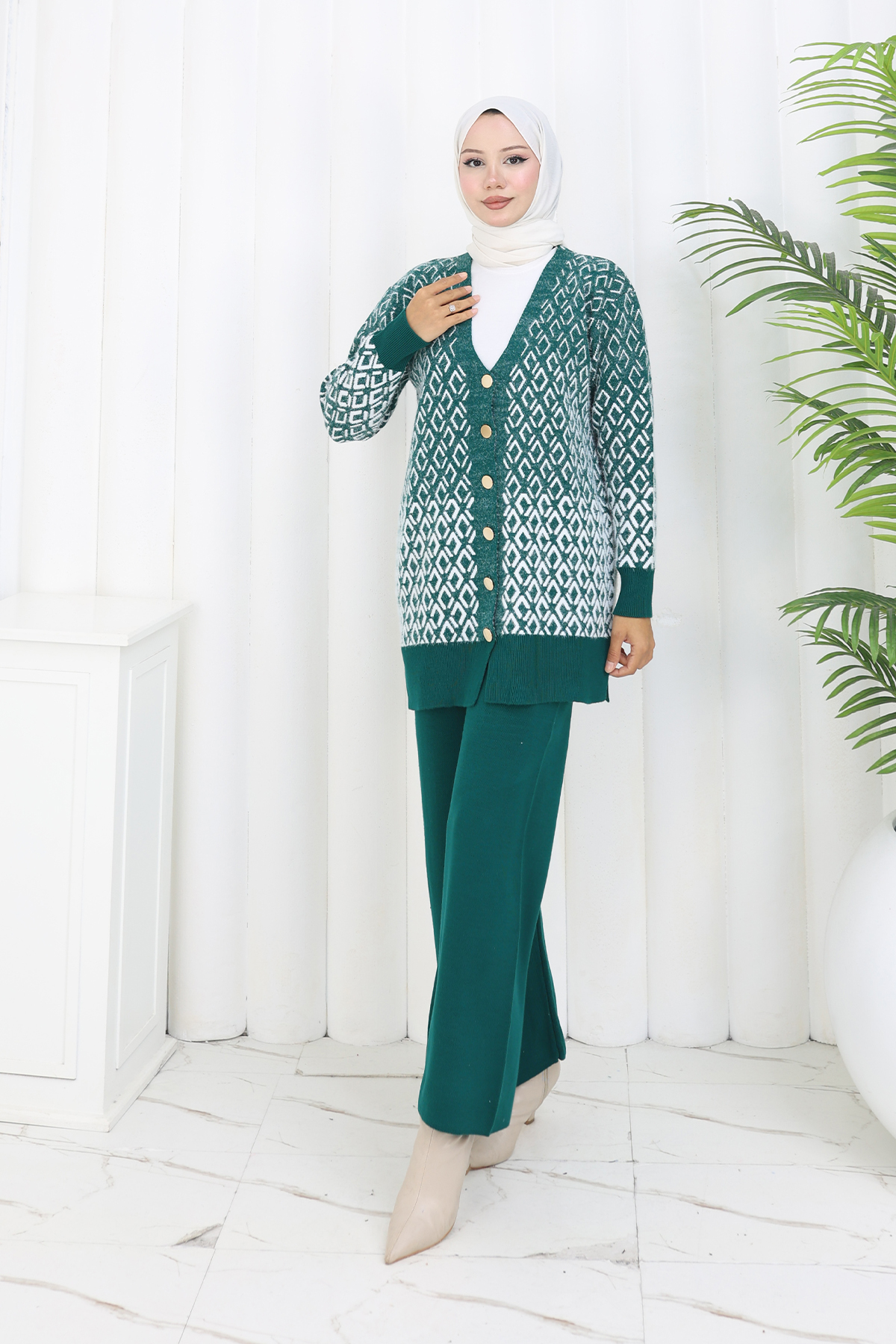Patterned Knitwear Cardigan Set