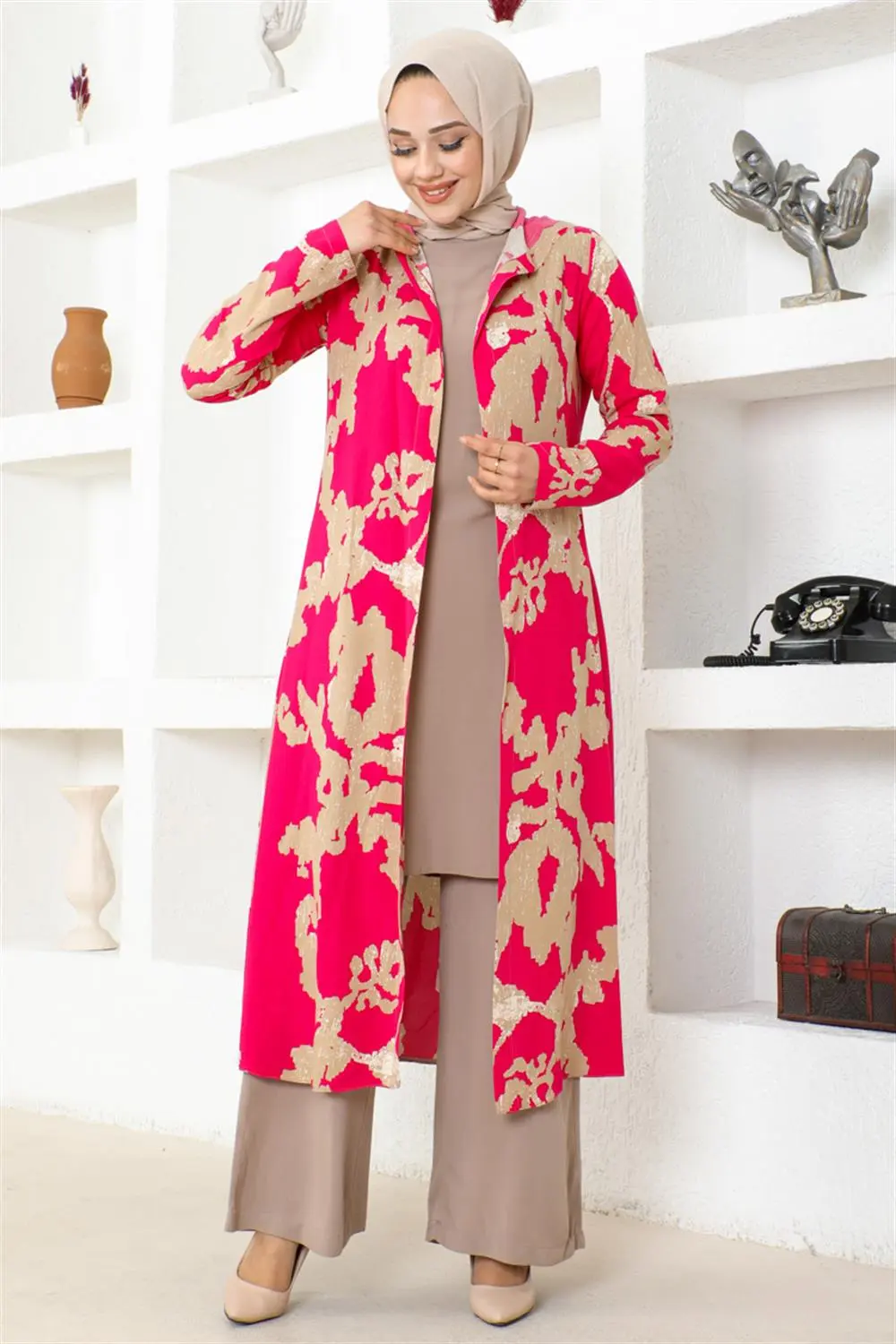 Desenli Üçlü Takım Kırmızı-detail