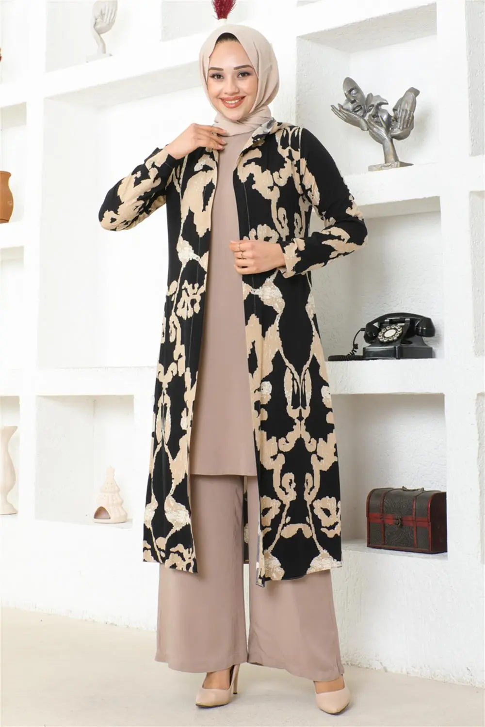 Desenli Üçlü Takım Siyah-detail