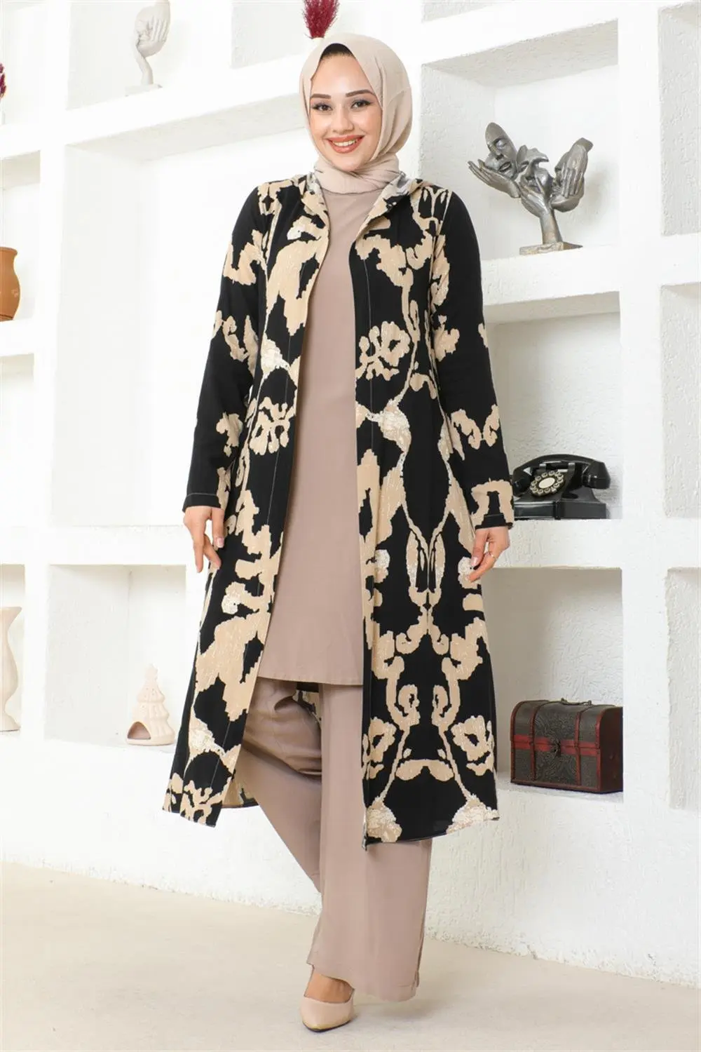 Desenli Üçlü Takım Siyah-detail