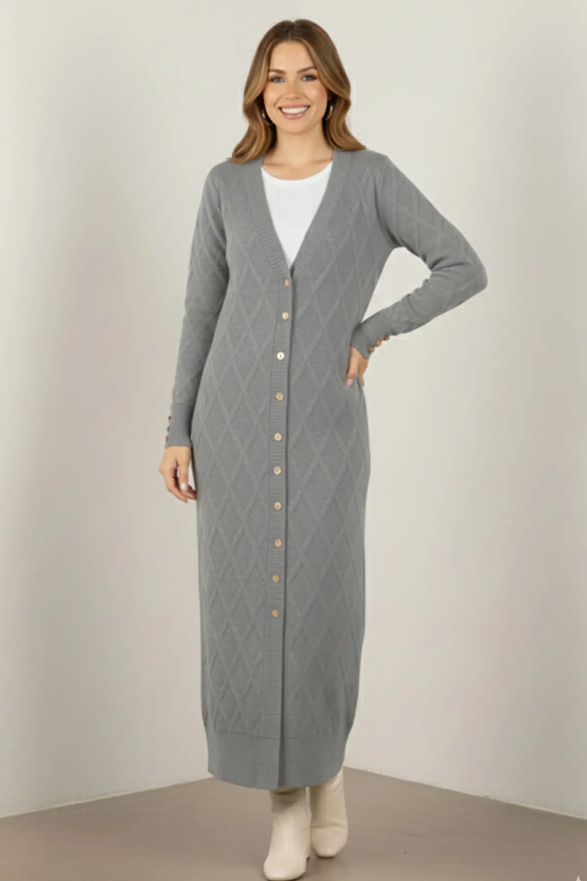 Desenli Uzun Merserize Hırka-detail