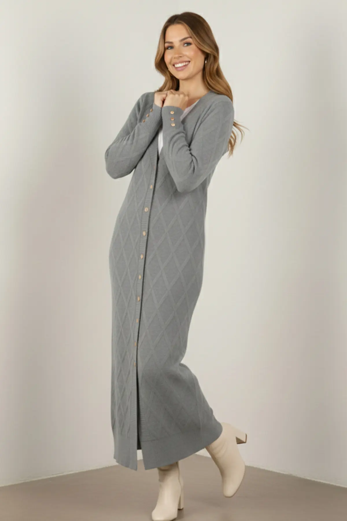 Desenli Uzun Merserize Hırka