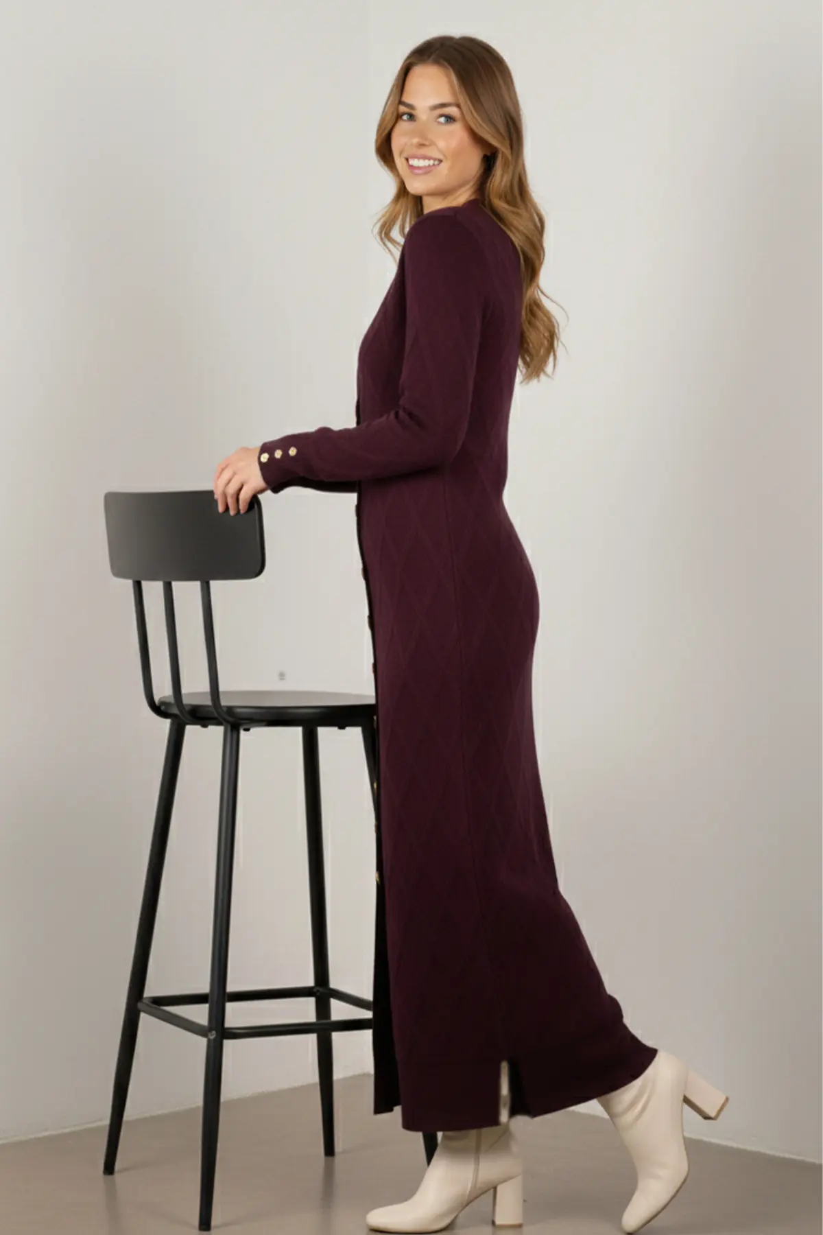 Desenli Uzun Merserize Hırka-detail