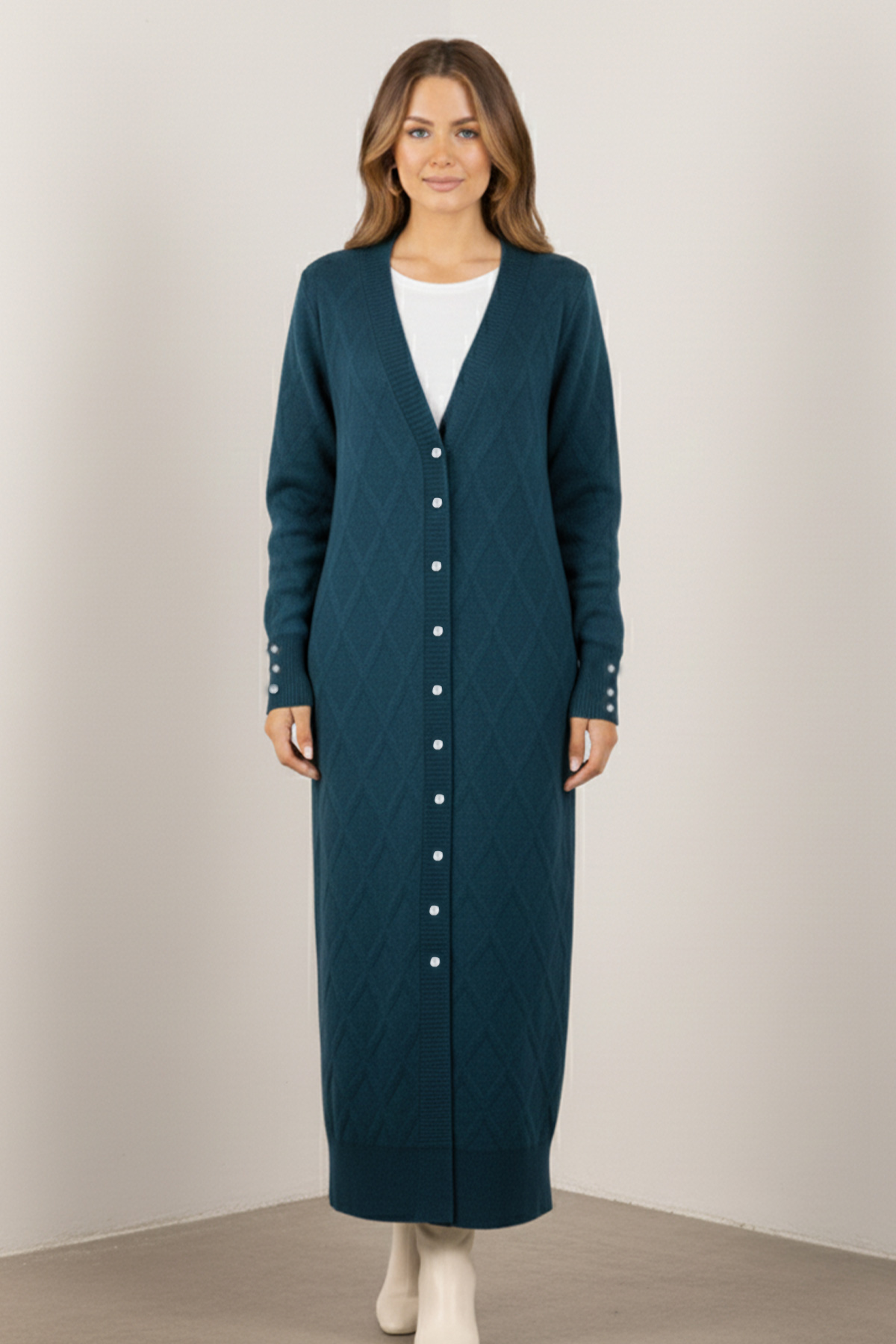 Patterned Long Mercerized Cardigan