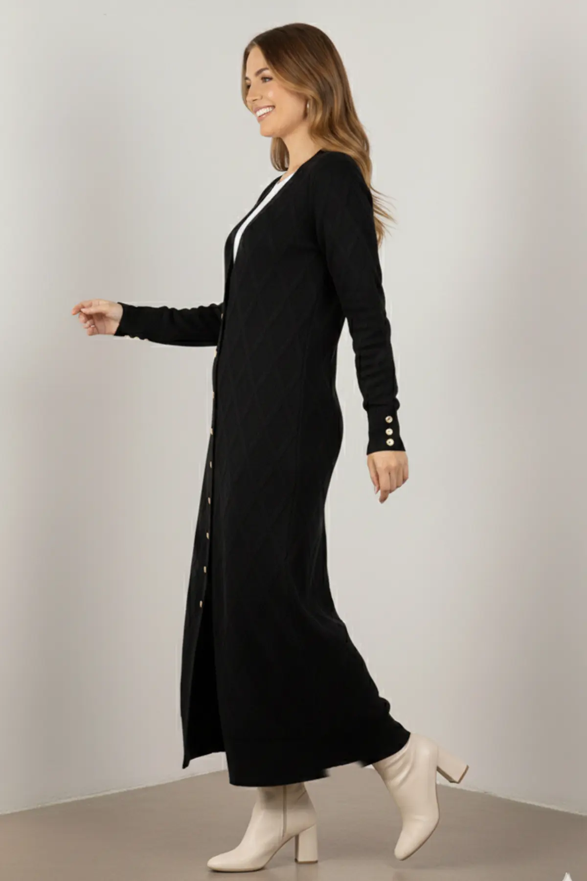 Patterned Long Mercerized Cardigan-detail