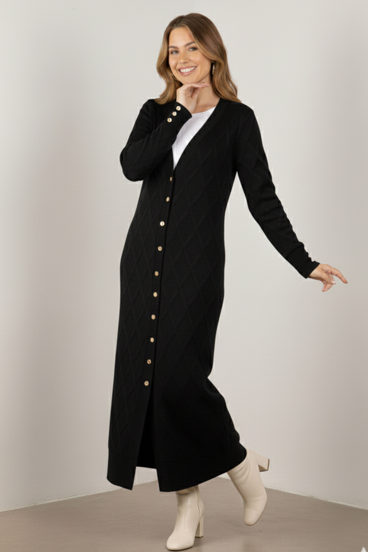 Patterned Long Mercerized Cardigan