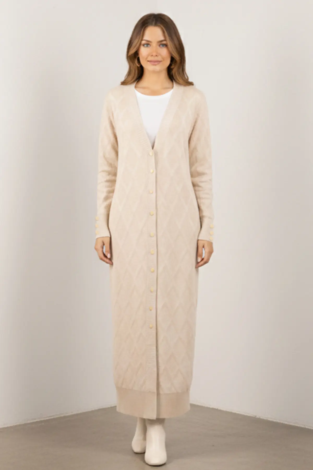 Desenli Uzun Merserize Hırka