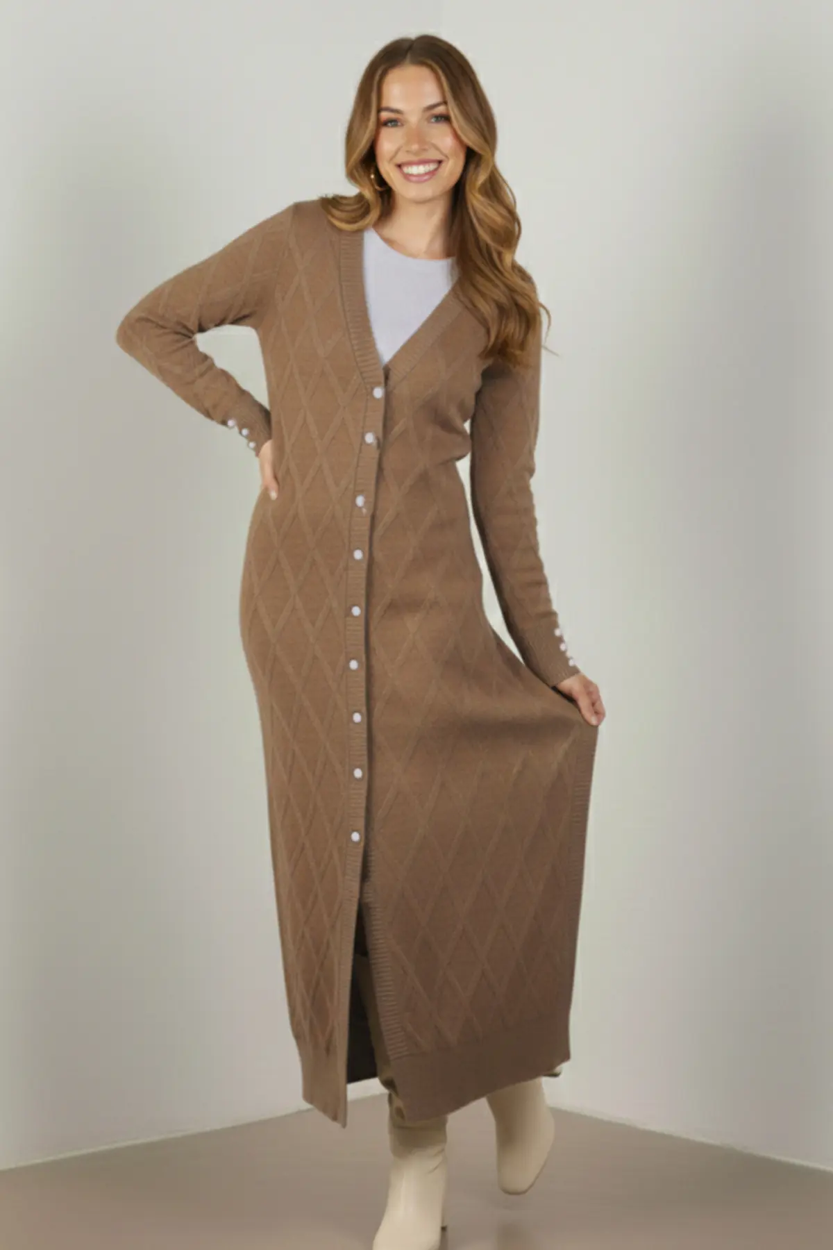 Desenli Uzun Merserize Hırka-detail