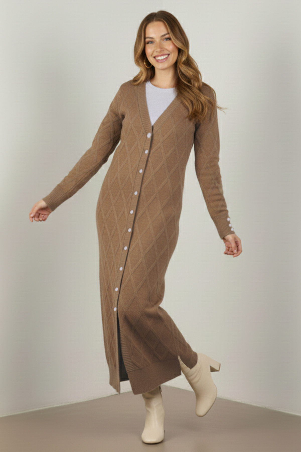 Patterned Long Mercerized Cardigan