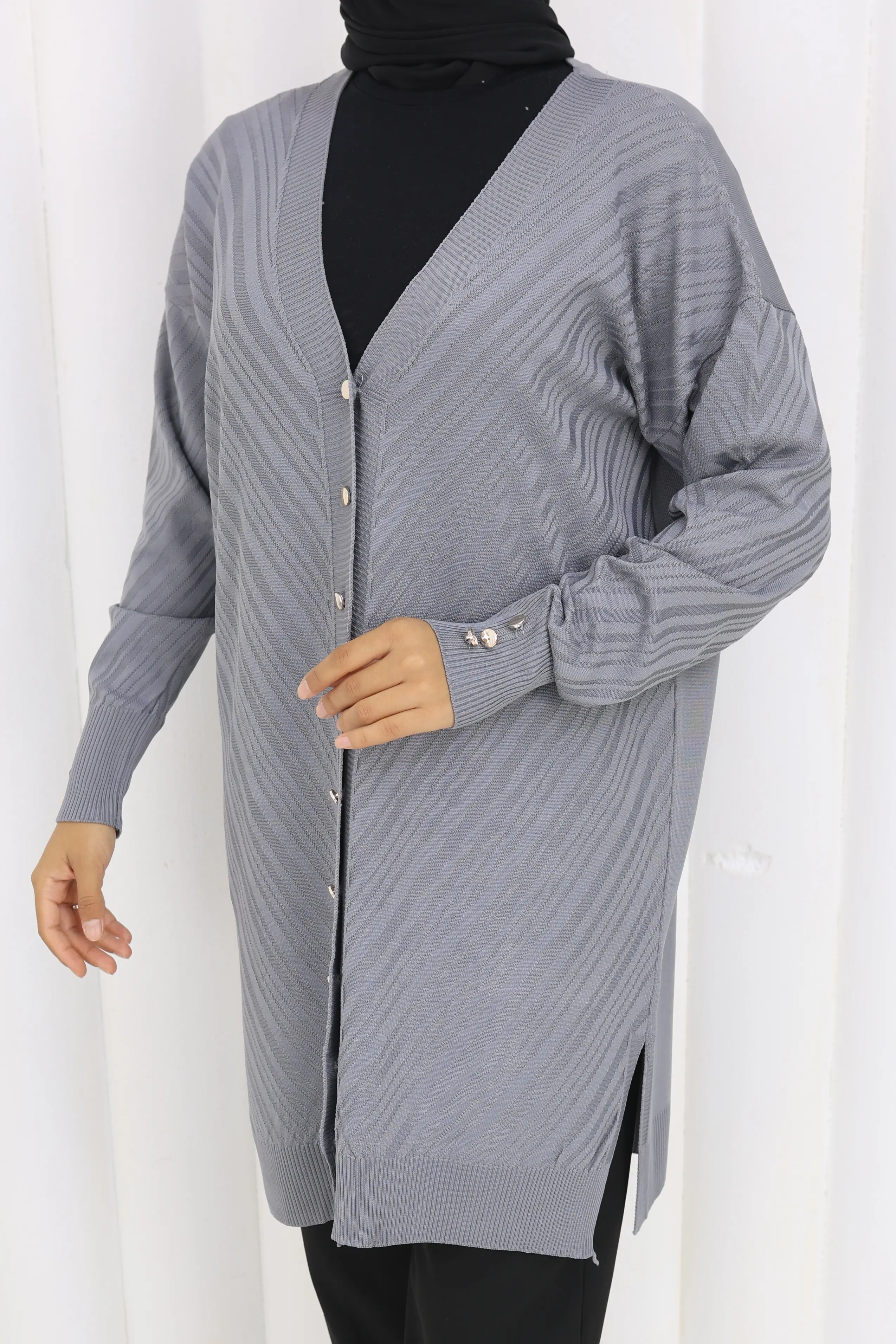 Desenli Uzun Merserize Hırka-detail