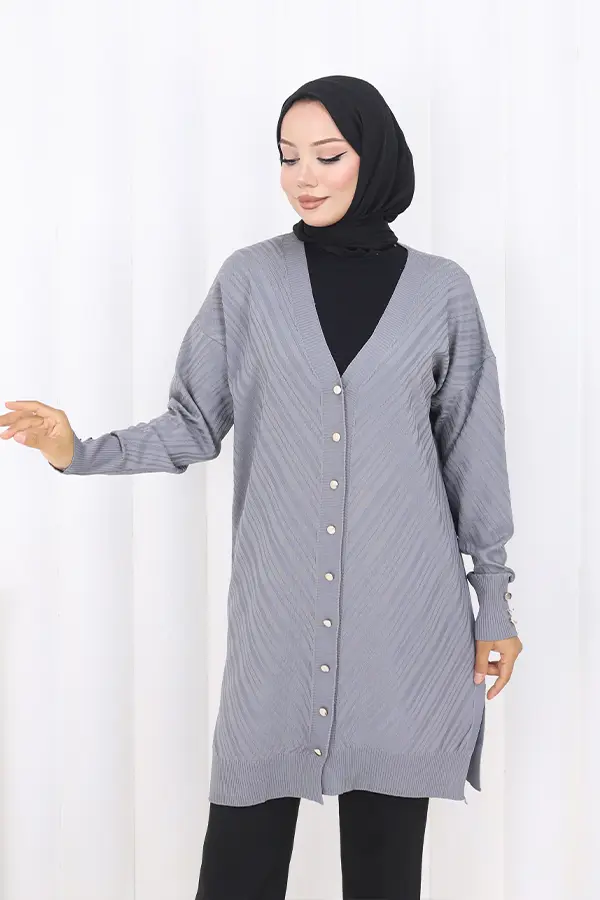 Desenli Uzun Merserize Hırka-detail