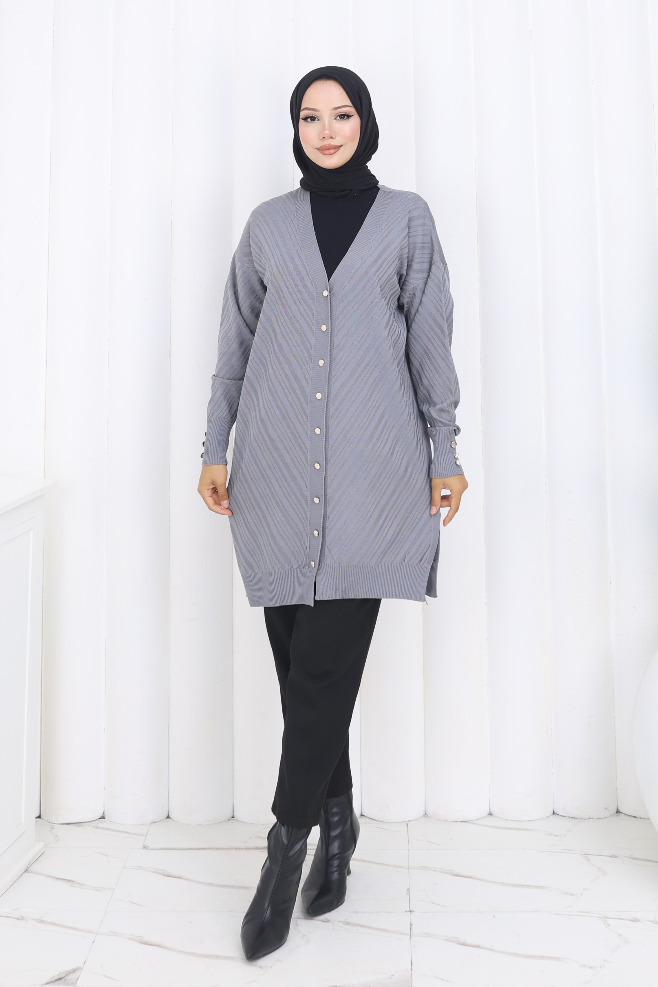 Desenli Uzun Merserize Hırka