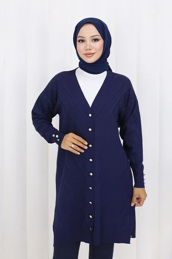 Desenli Uzun Merserize Hırka-detail