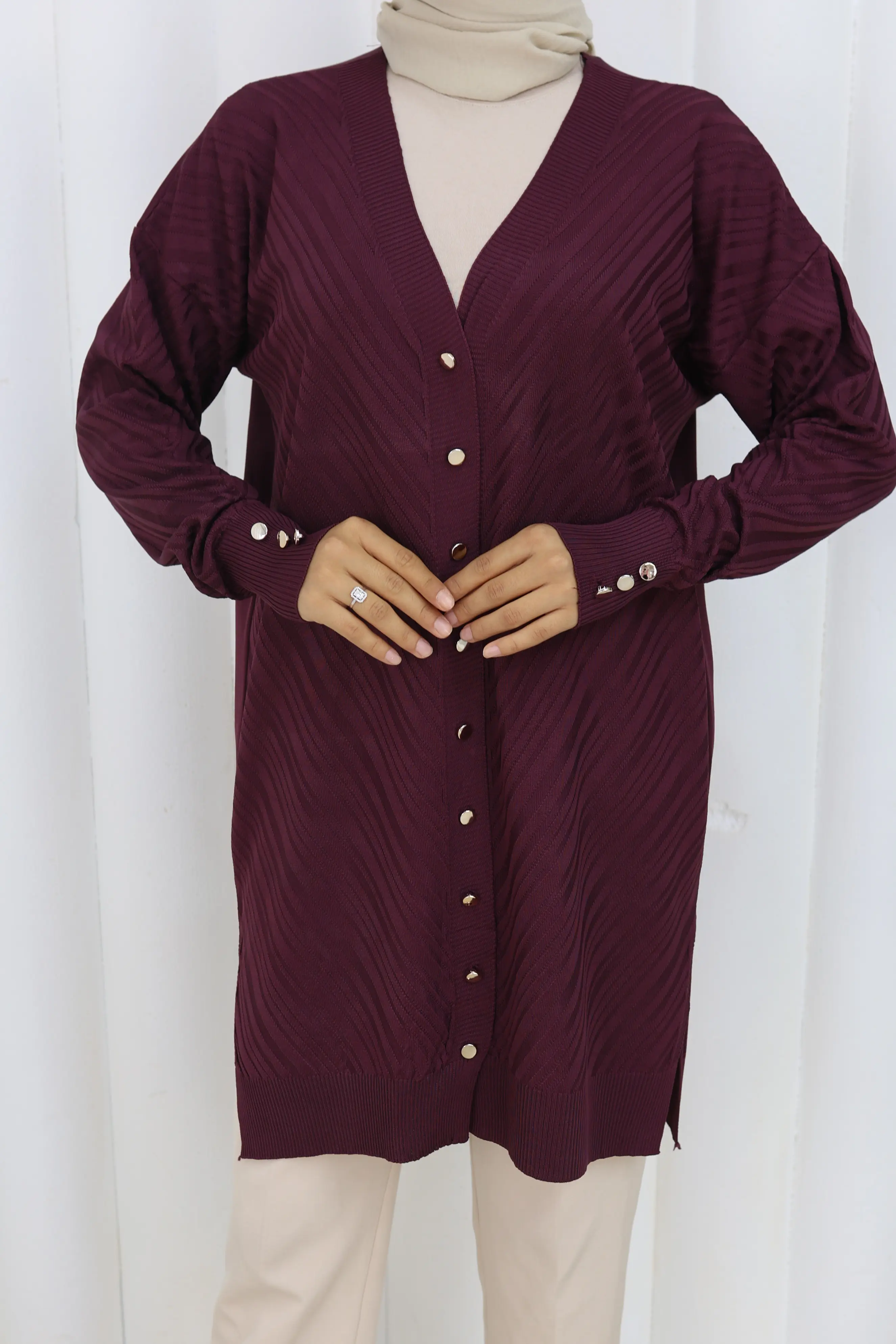 Desenli Uzun Merserize Hırka-detail