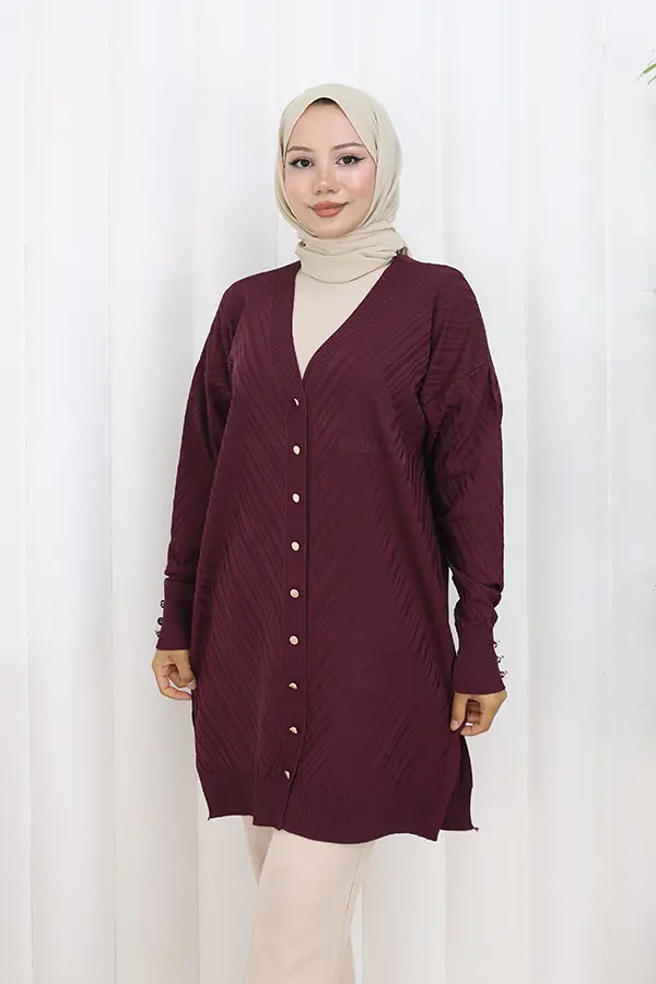 Desenli Uzun Merserize Hırka-detail