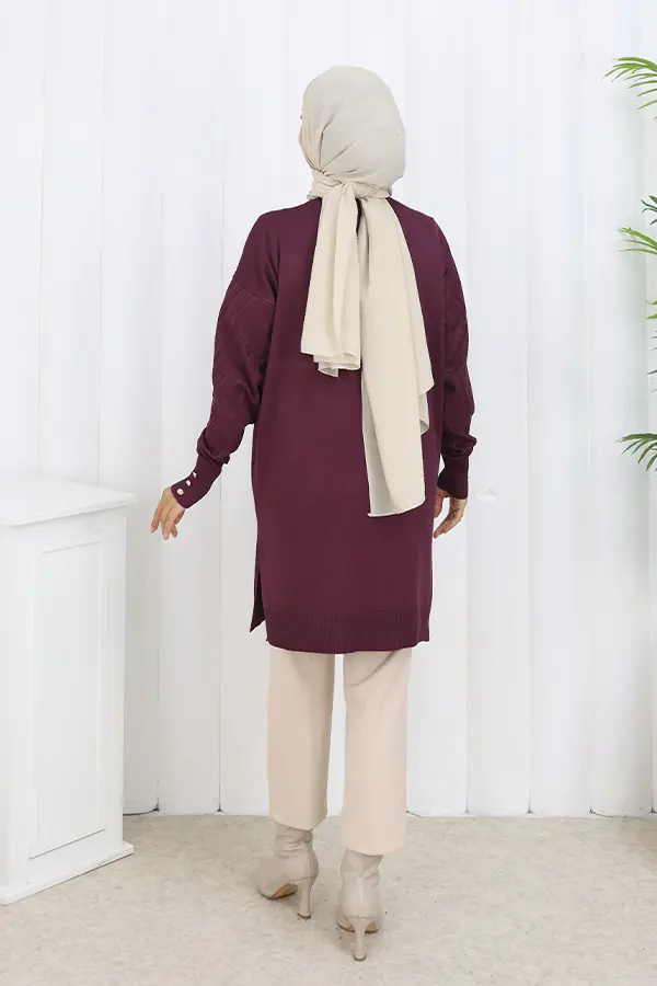 Desenli Uzun Merserize Hırka-detail