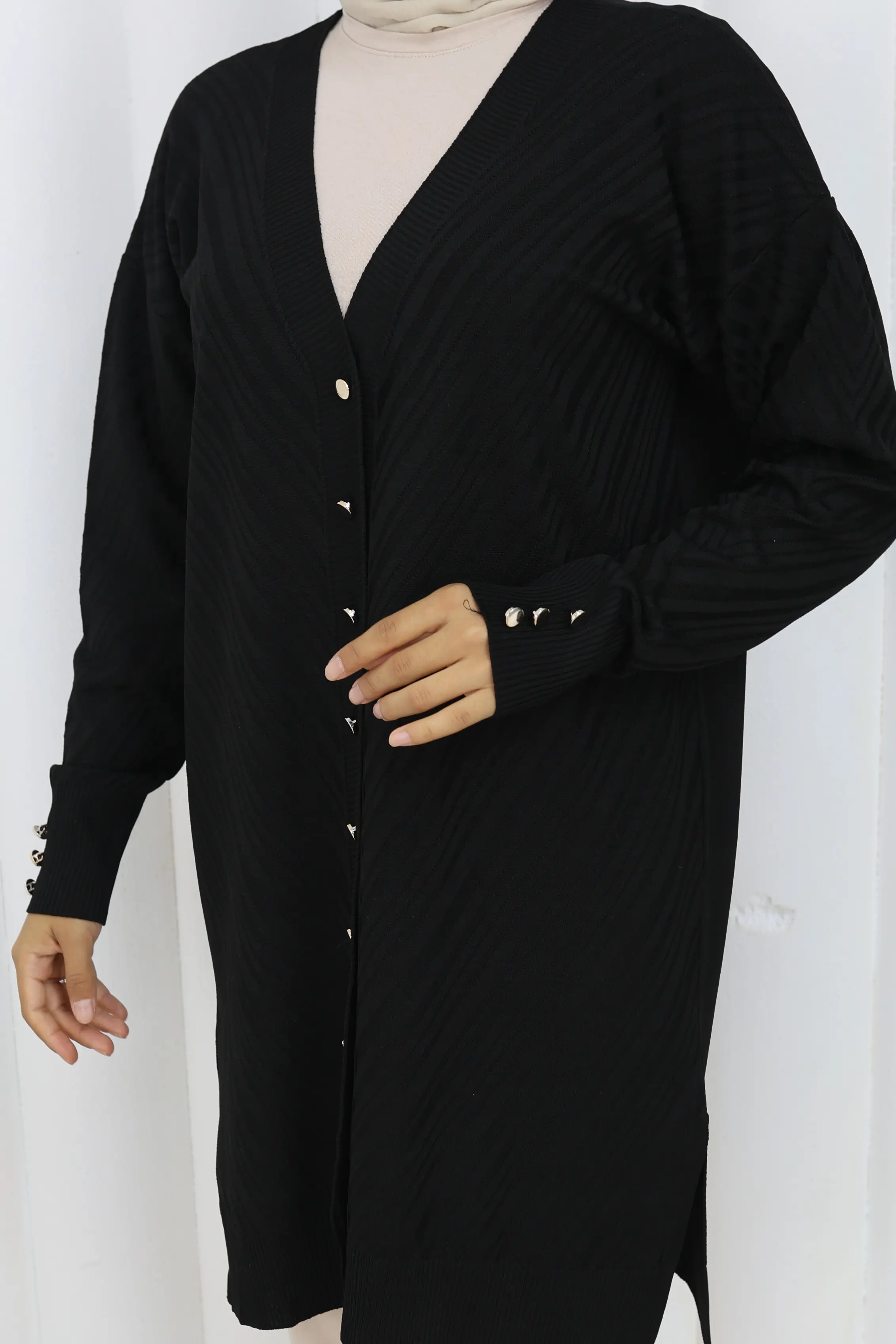 Desenli Uzun Merserize Hırka-detail