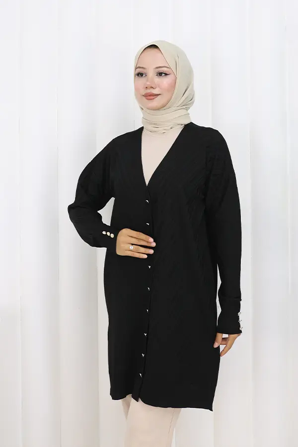 Desenli Uzun Merserize Hırka-detail