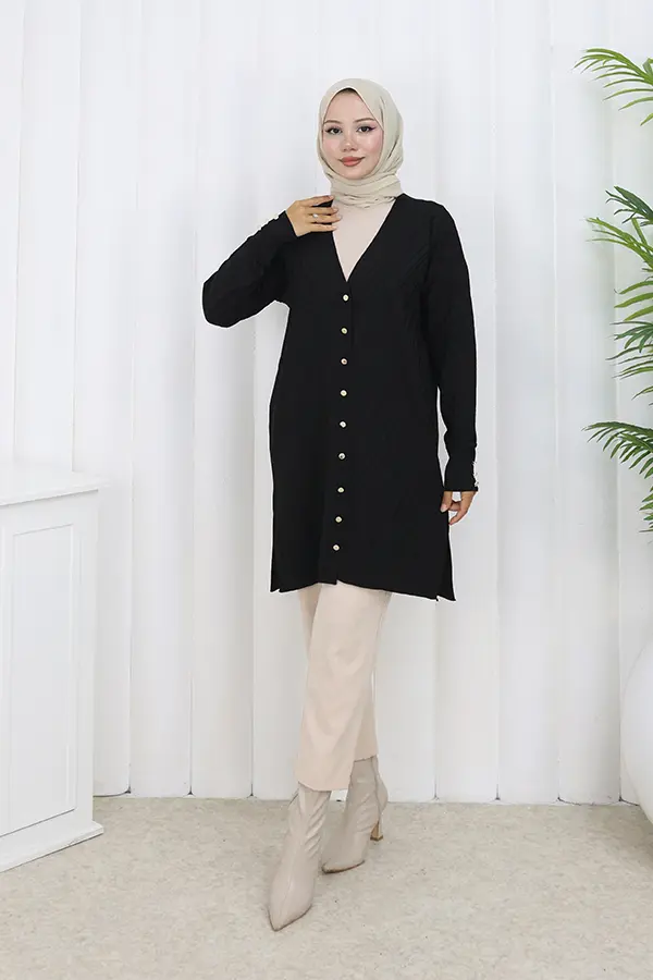 Desenli Uzun Merserize Hırka