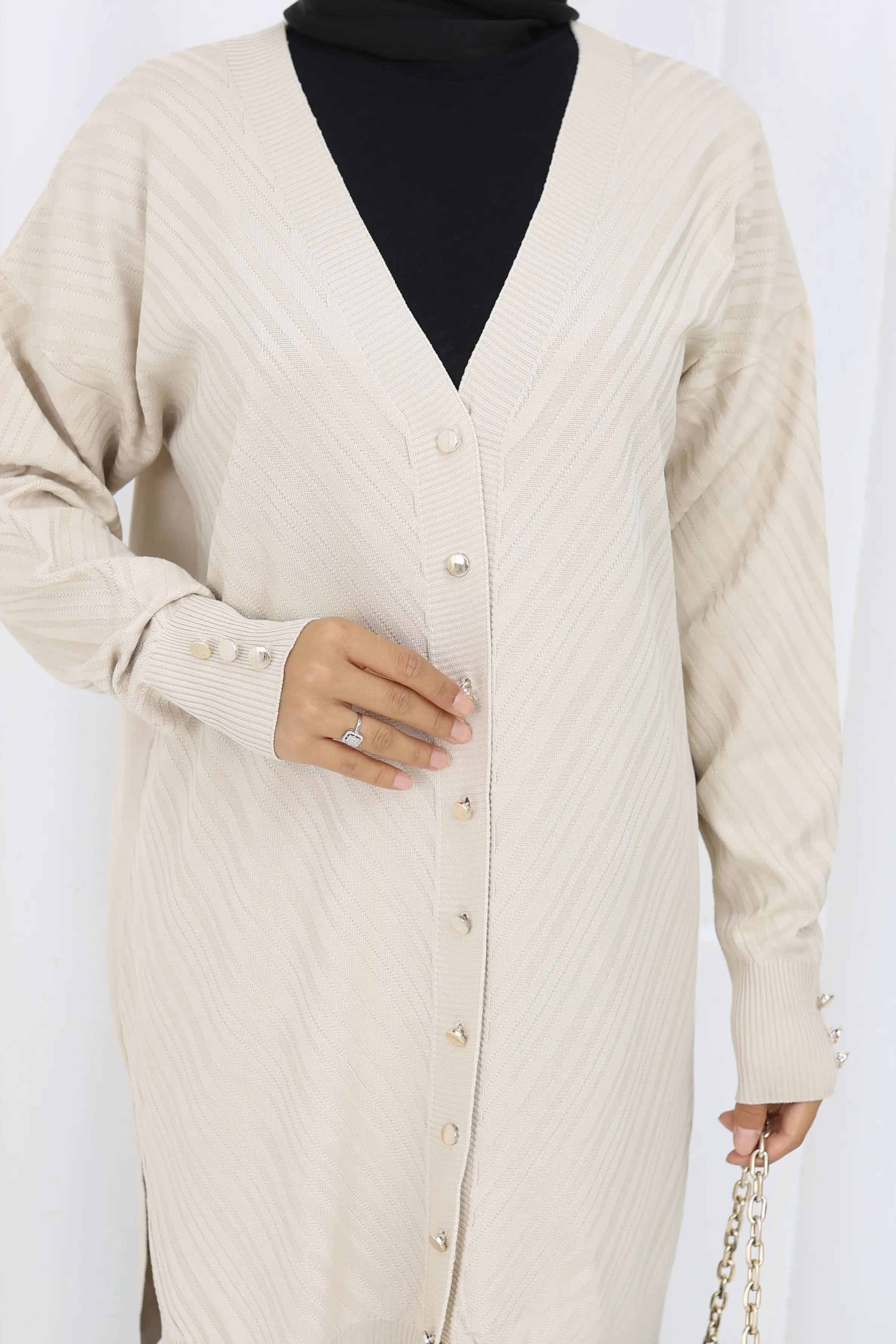 Desenli Uzun Merserize Hırka-detail