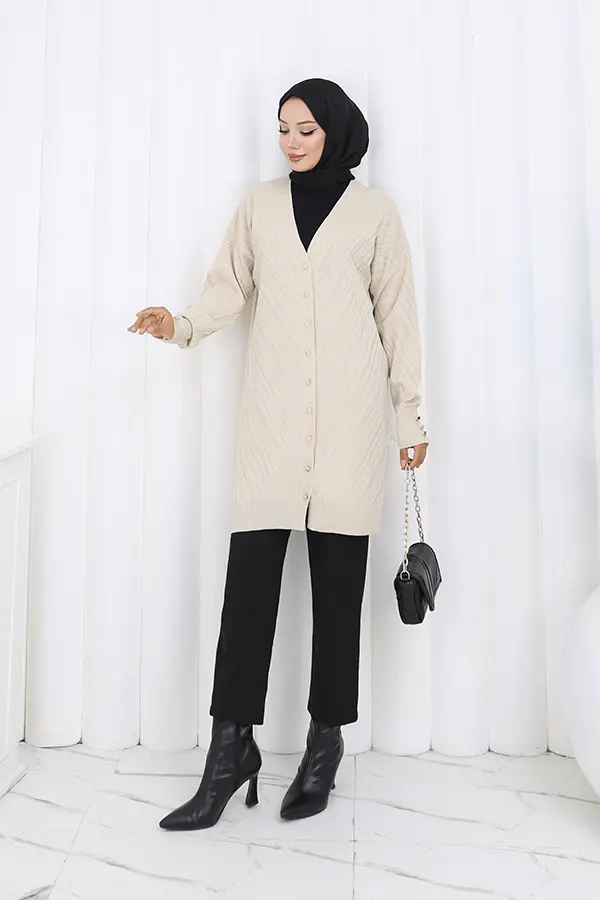 Desenli Uzun Merserize Hırka-detail