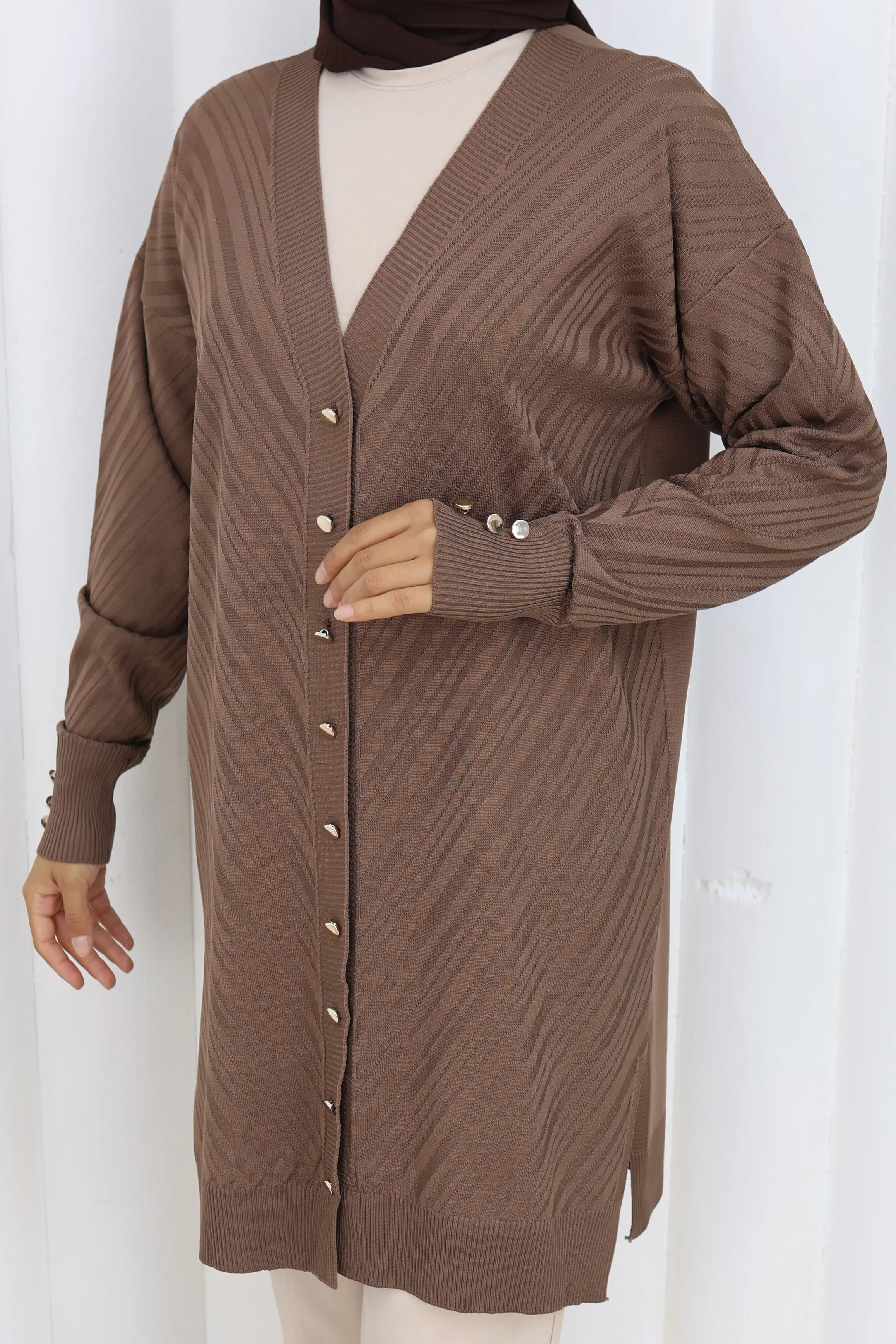 Desenli Uzun Merserize Hırka-detail