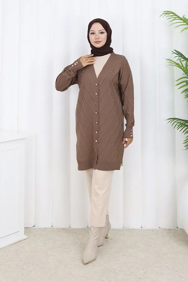 Desenli Uzun Merserize Hırka