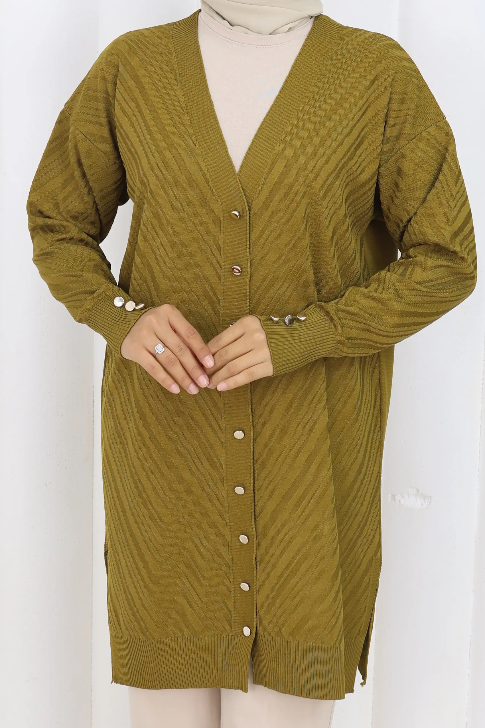 Desenli Uzun Merserize Hırka-detail