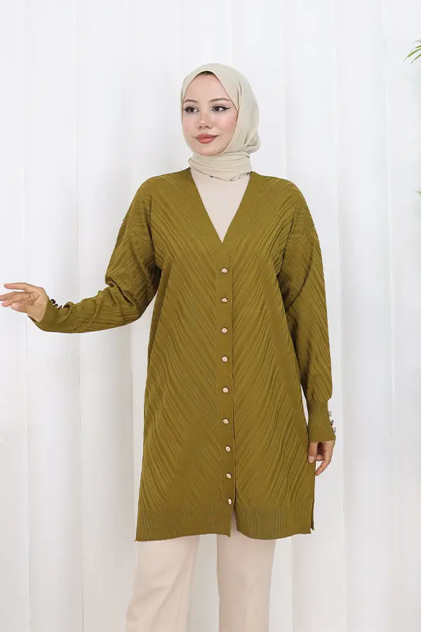 Desenli Uzun Merserize Hırka-detail