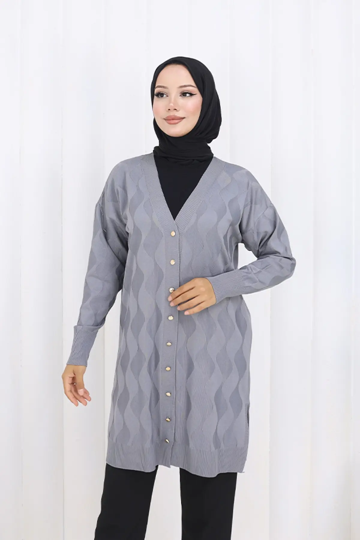 Desenli Uzun Merserize Hırka-detail