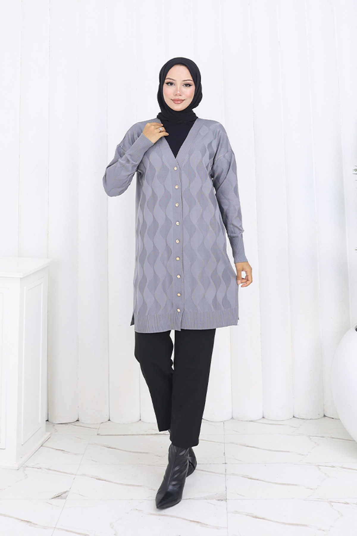 Desenli Uzun Merserize Hırka