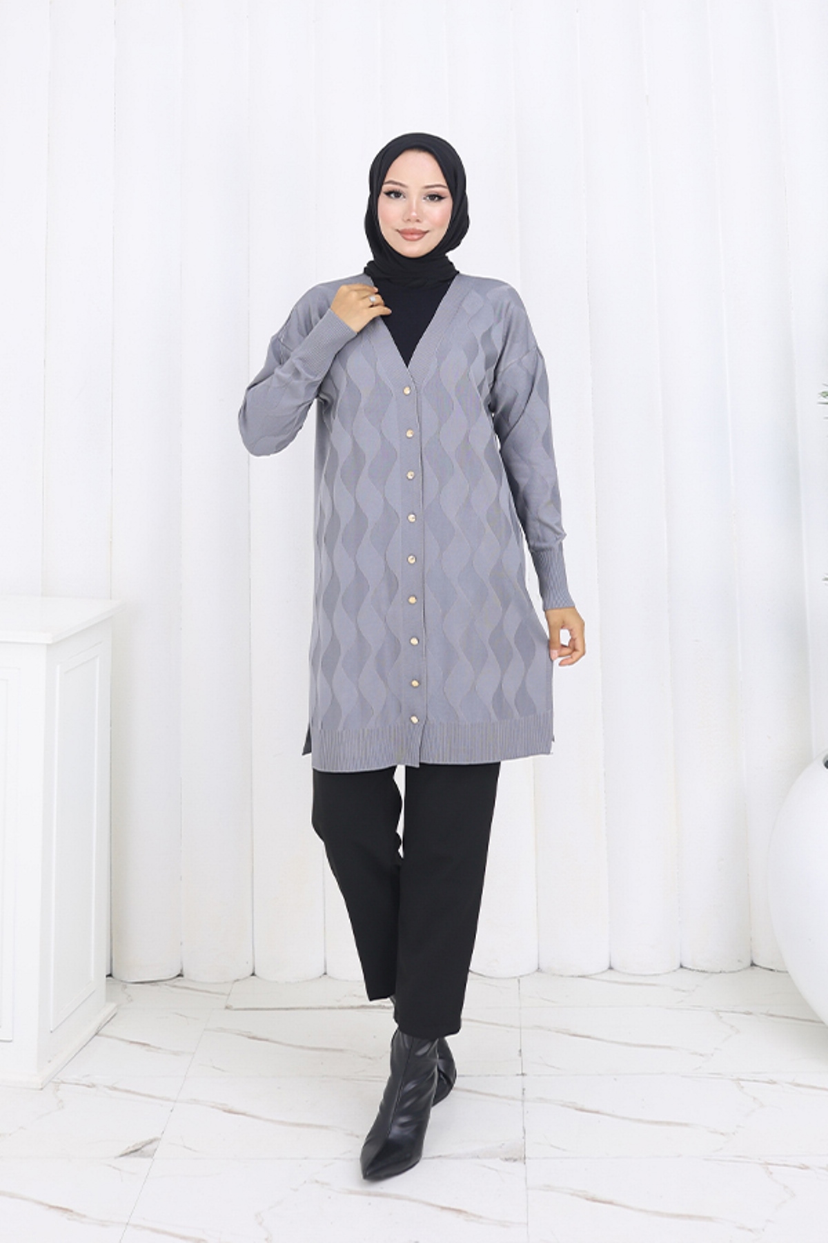 Desenli Uzun Merserize Hırka