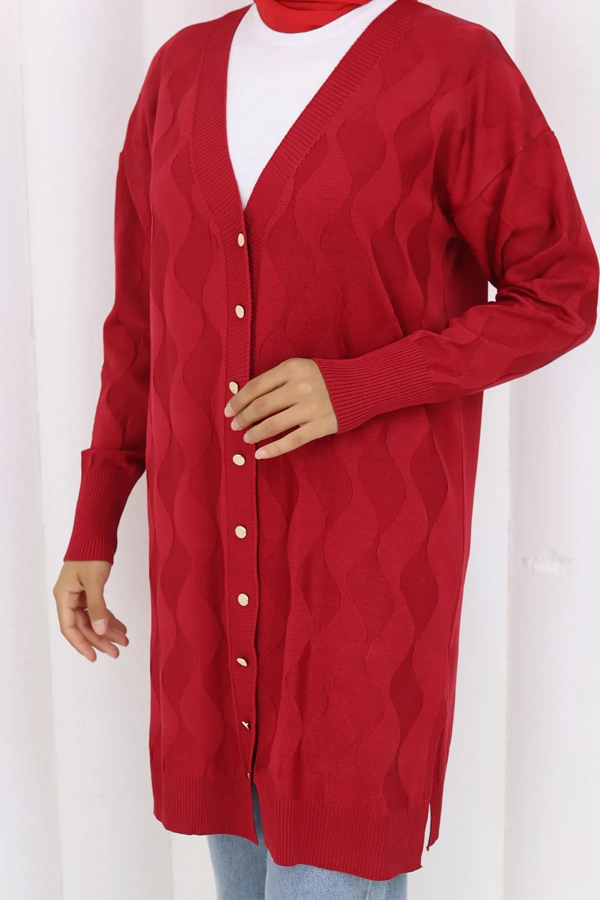 Desenli Uzun Merserize Hırka-detail