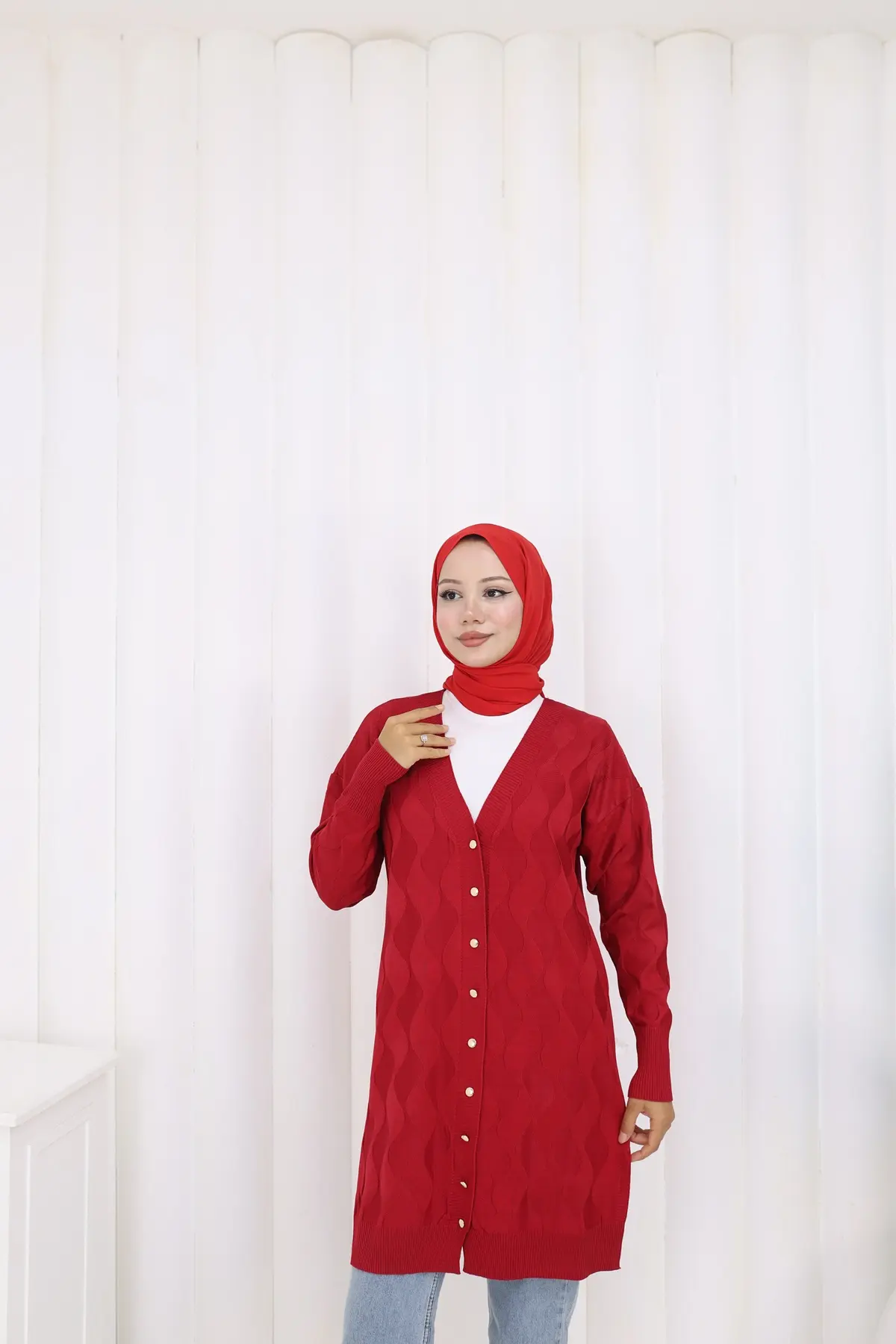 Desenli Uzun Merserize Hırka-detail