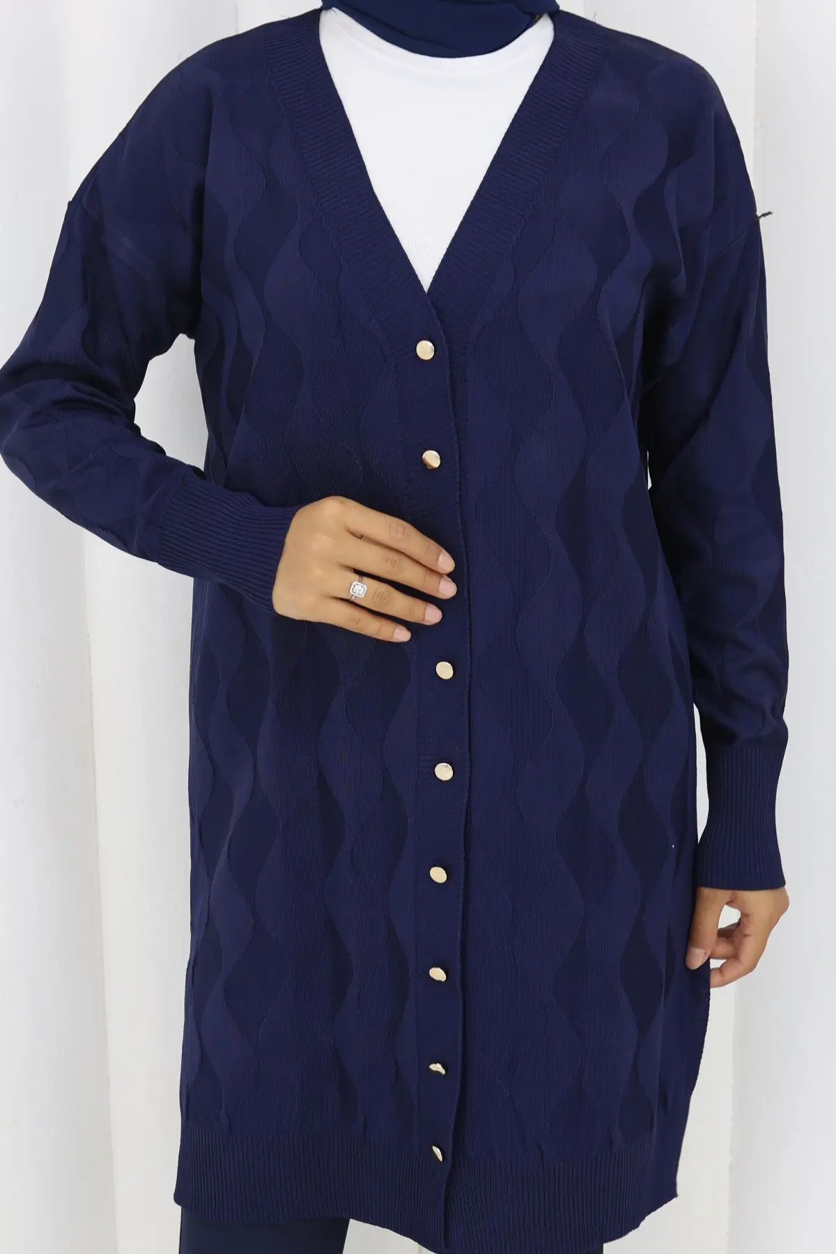 Desenli Uzun Merserize Hırka-detail