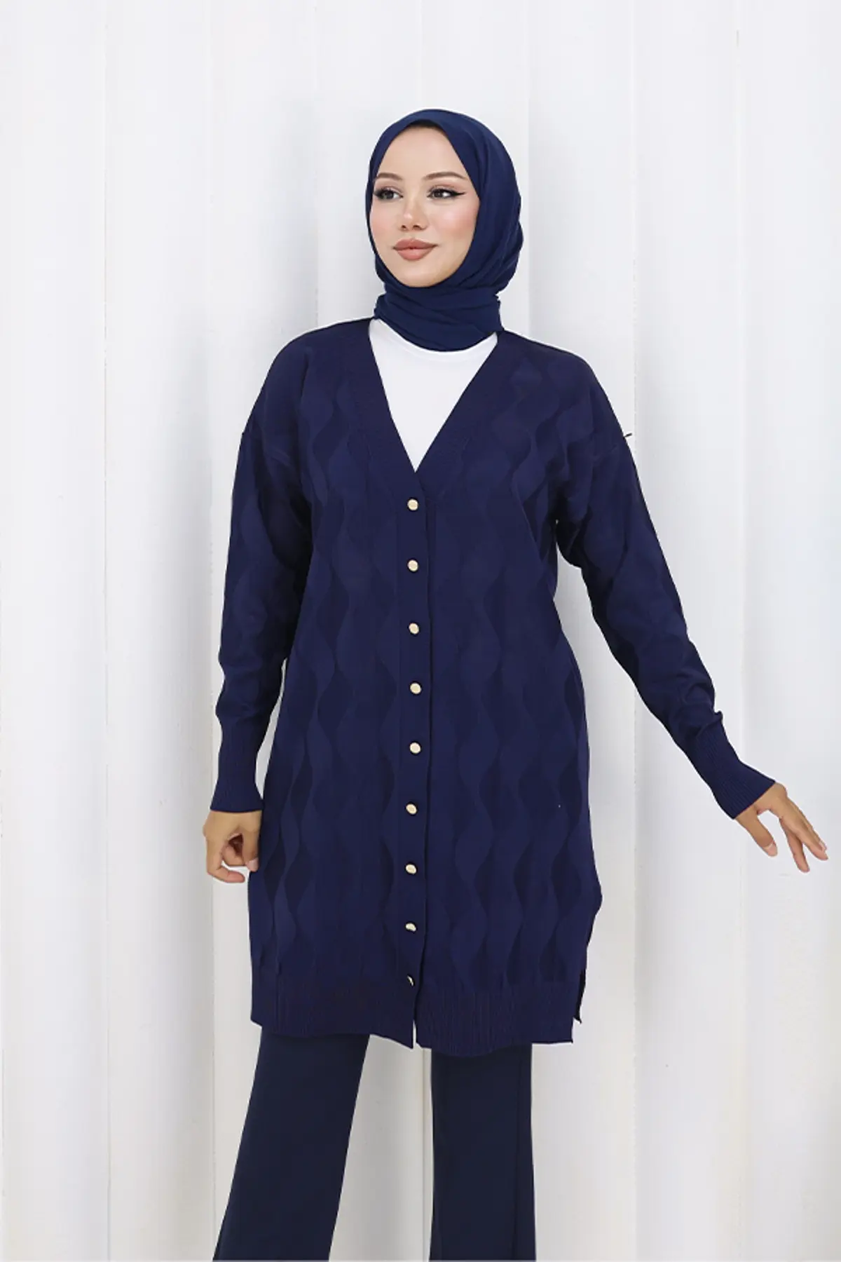 Desenli Uzun Merserize Hırka-detail