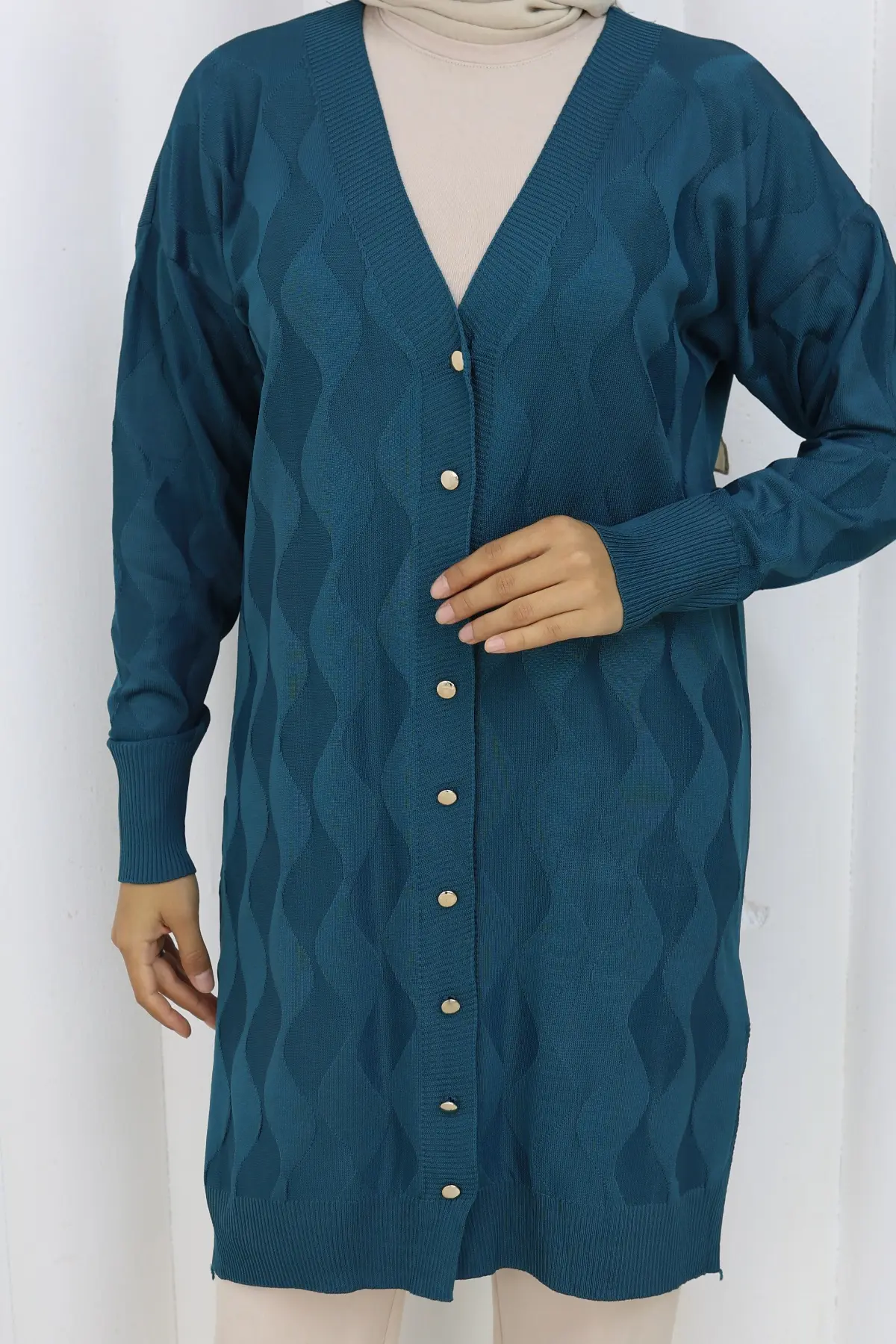 Desenli Uzun Merserize Hırka-detail