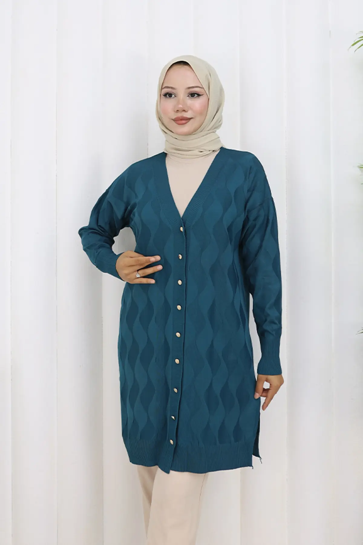 Desenli Uzun Merserize Hırka-detail