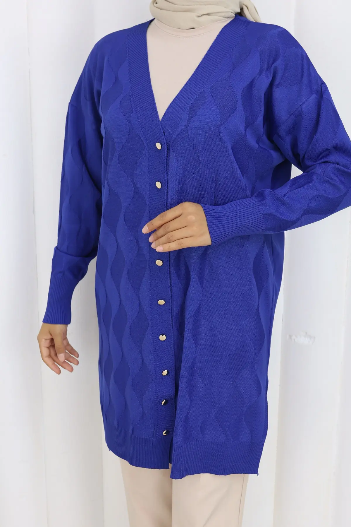 Desenli Uzun Merserize Hırka-detail