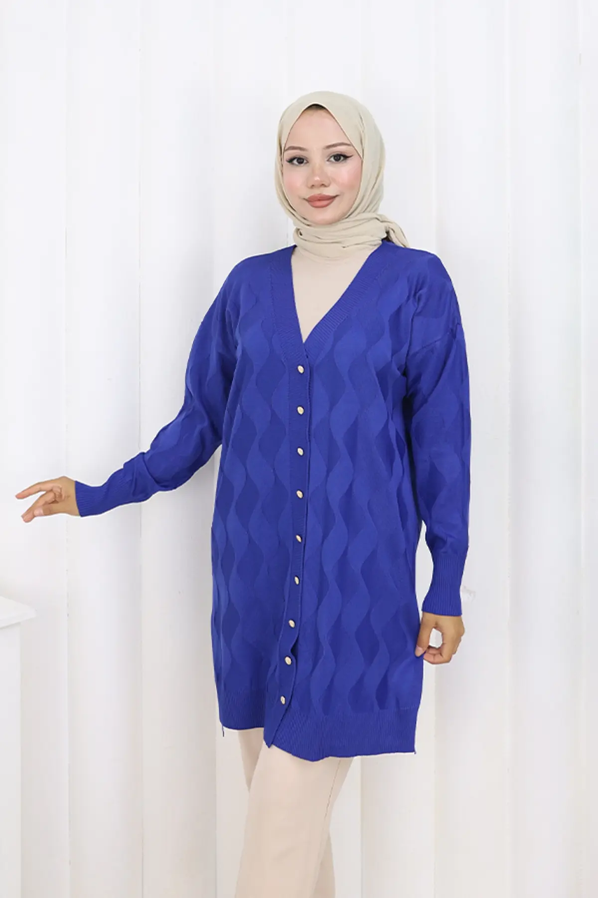 Desenli Uzun Merserize Hırka-detail