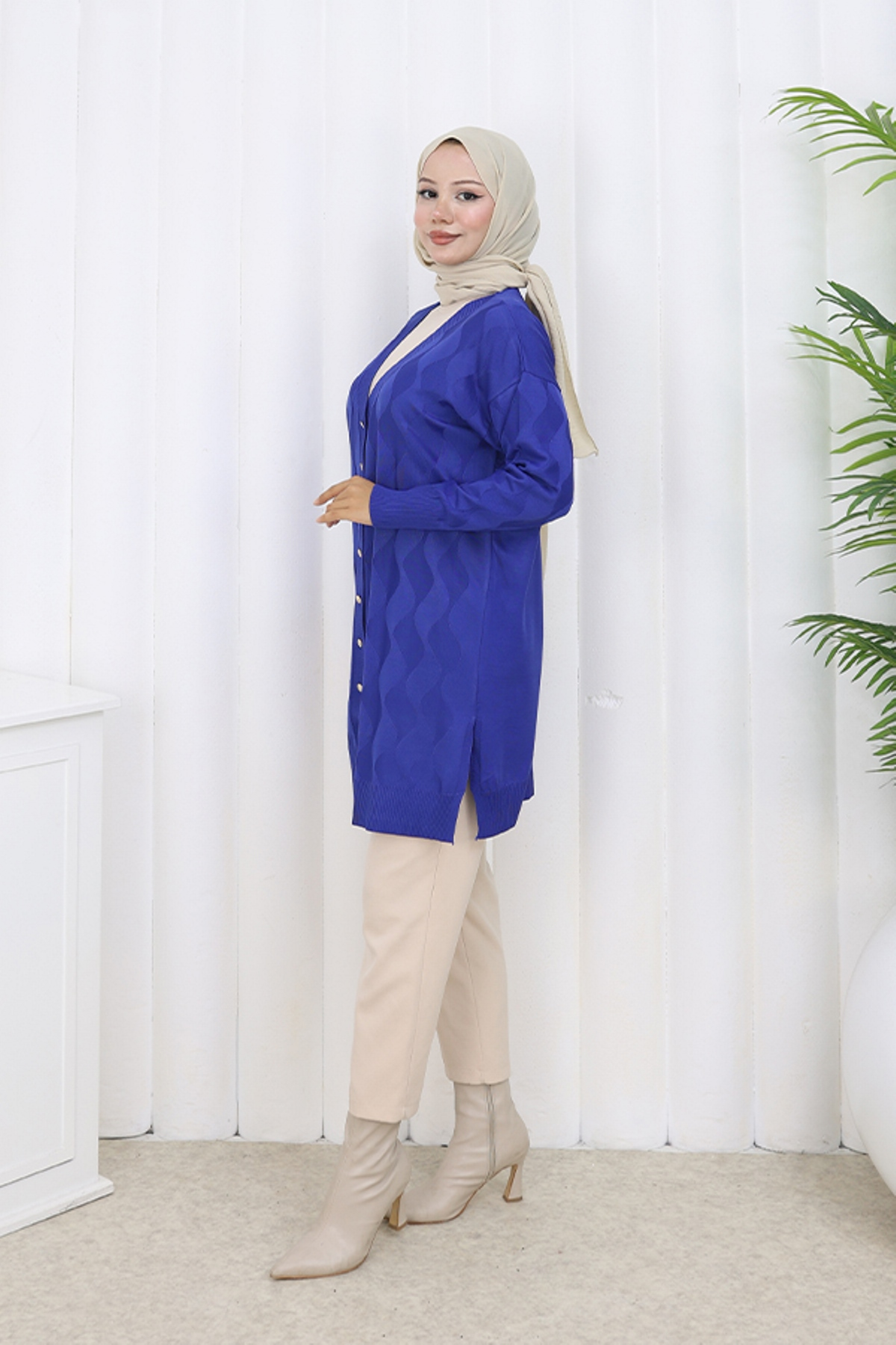 Desenli Uzun Merserize Hırka