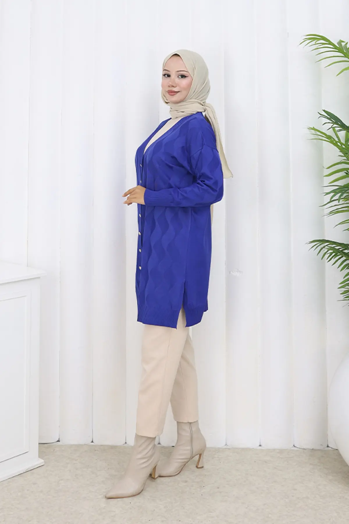 Desenli Uzun Merserize Hırka